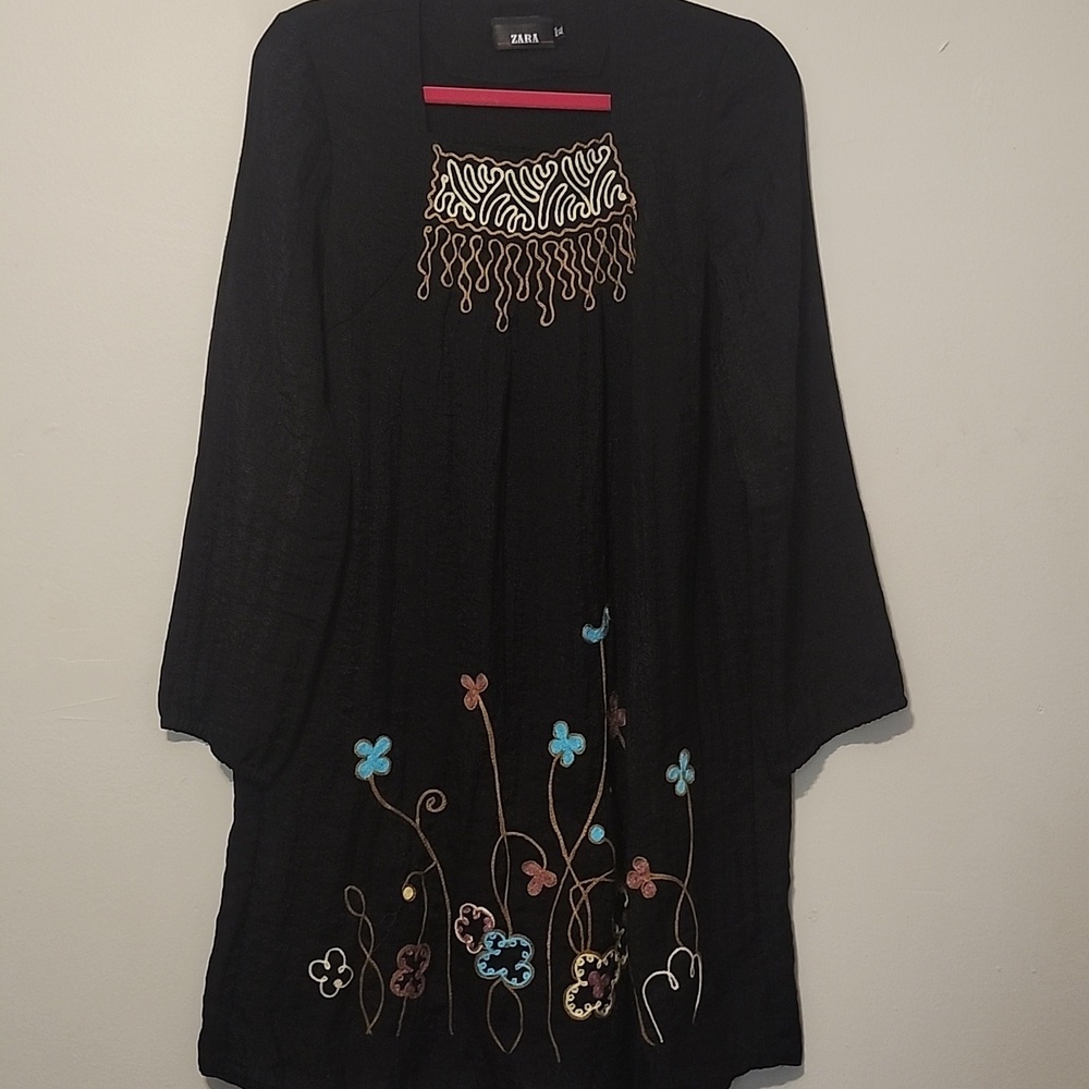 Zara Black Dress with Colorful Embroidery